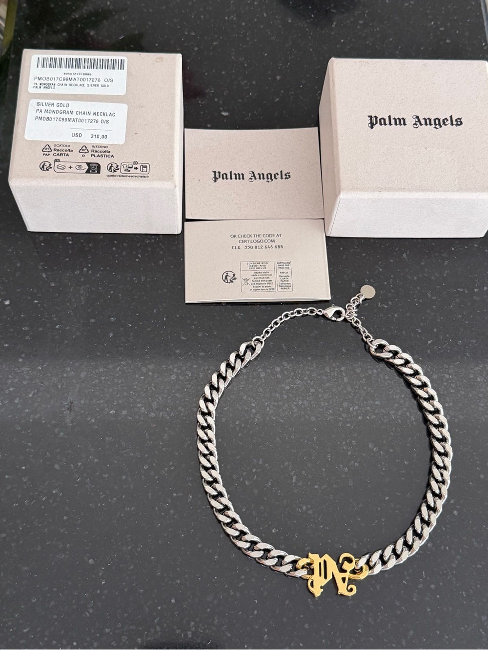 Palm Angels Two-Tone Monogram Curb Necklace (Silver & Gold)